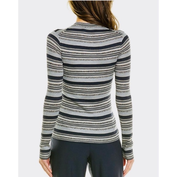 Theory Striped Rib Knit Top in Washable Silk - Picture 2 of 11